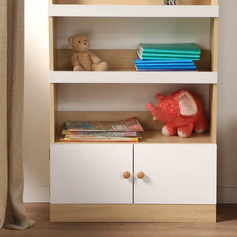 CALICOSY LEON Children's Storage Shelf with 2 Doors, Light Brown, H: 106 cm – 4
