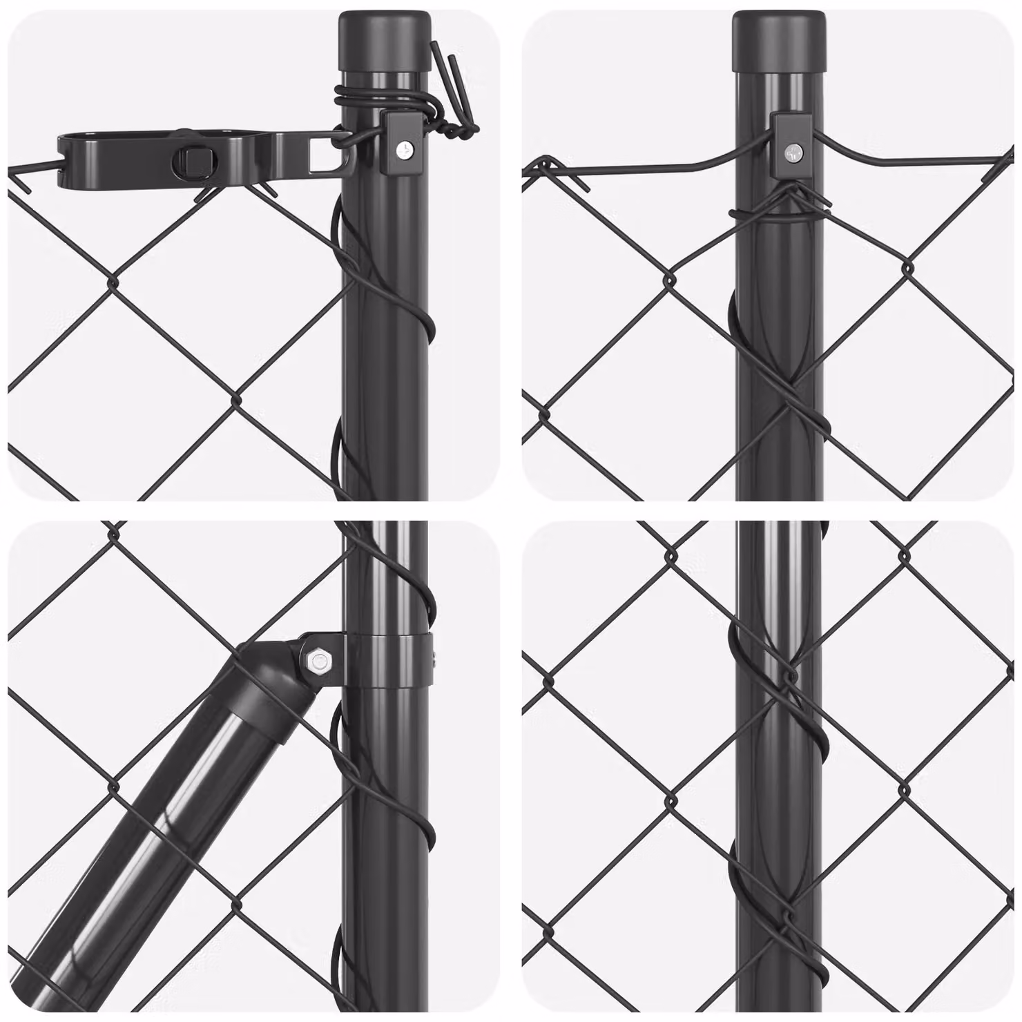Berkfield Home Grey Galvanised Steel Chain Link Fence with 7 Flanged Posts, W: 10 m, H: 1 m – 5