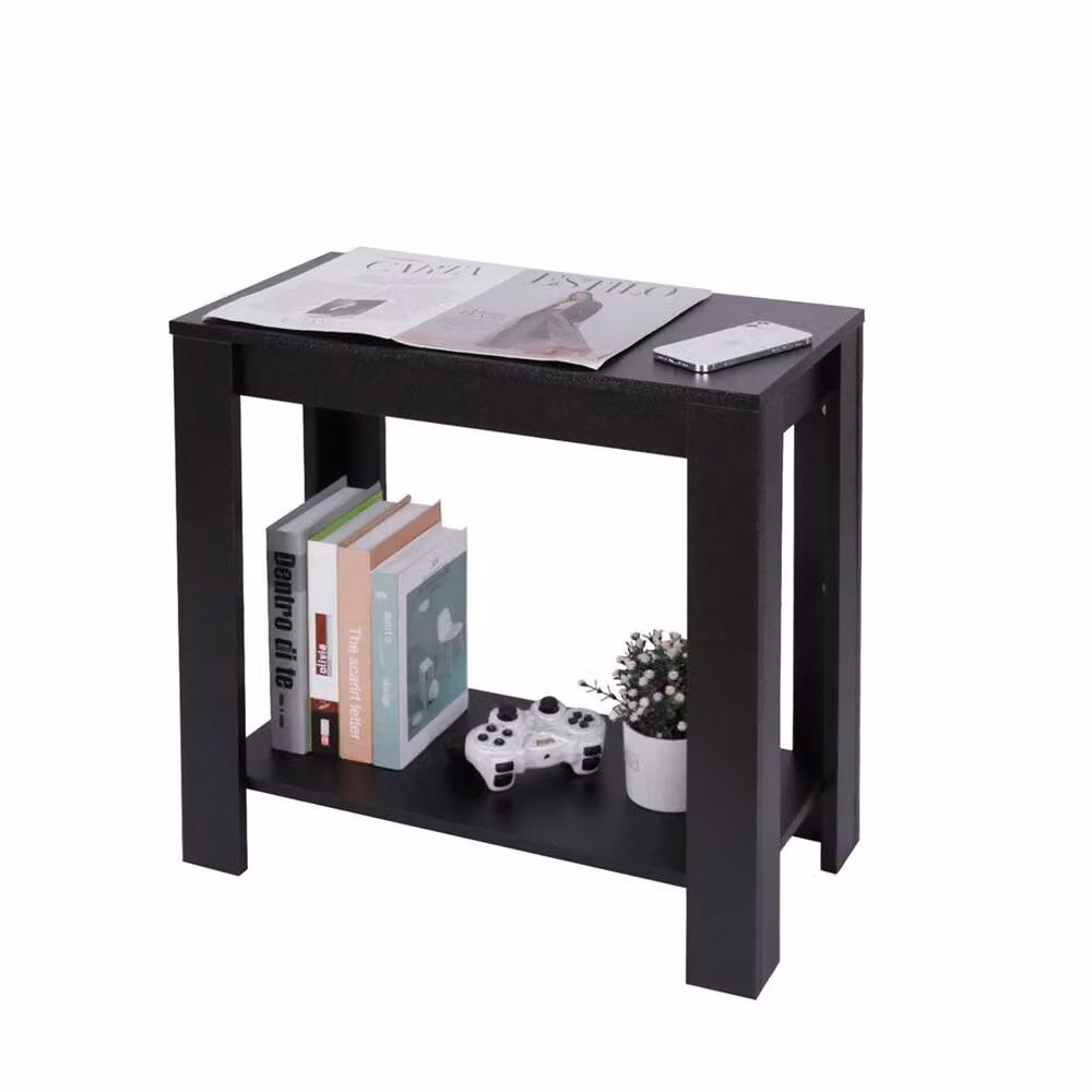 VOGREX Modern Black Wood Small Side Table and Slim Occasional Coffee Table – 4
