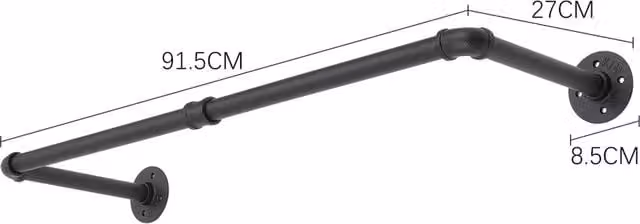 Livingandhome Industrial Wall-Mounted Metal Clothes Rail, Matt Black, Width: 91.5 cm