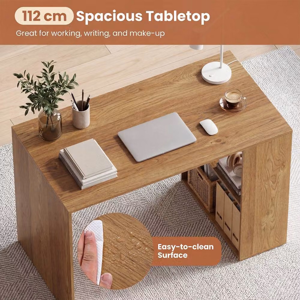 Gymax Modern Computer Desk in Brown and Beige, W/D/H: 112 x 60 x 75 cm – 3
