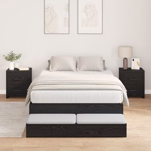 Berkfield Home Modern Storage Bed Frame with Drawers, Black Oak, W/D/H: 120 x 200 x 31.5 cm – 1