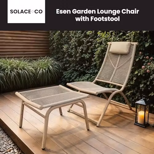 Solace+Co Esen Rattan Sun Lounger with Footstool in Beige – 2