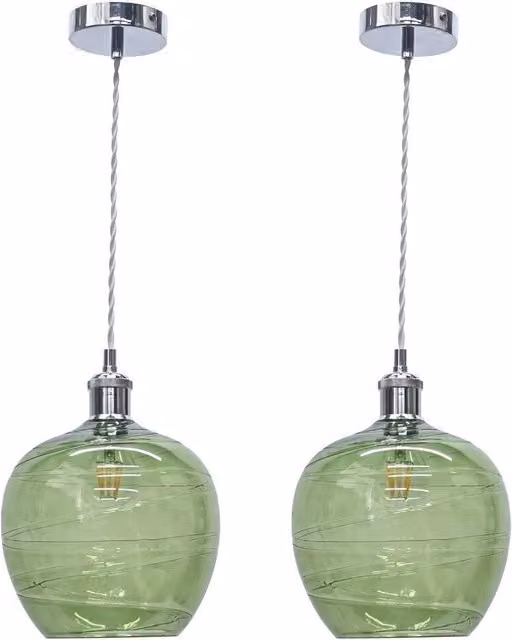 First Choice Lighting Leah Set of 2 Green Ripple Glass Globe Pendant Lights with Chrome Fittings