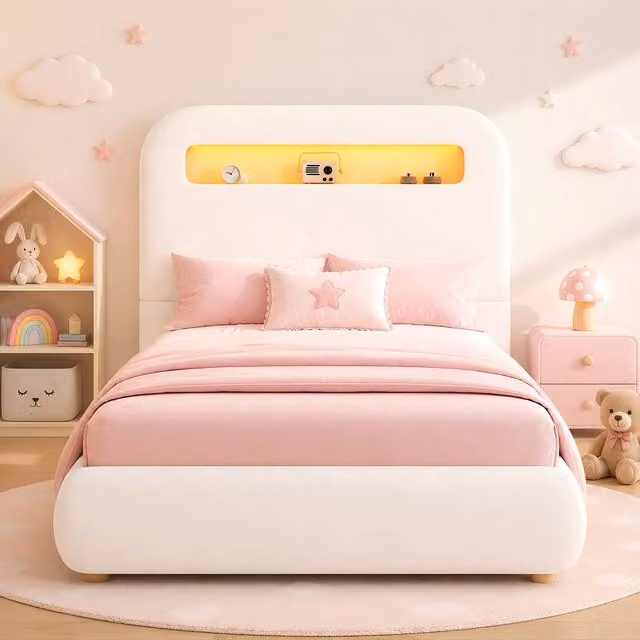 Merax White Boucle Single Ottoman Storage Bed Frame W: 90 cm, D: 190 cm – 1