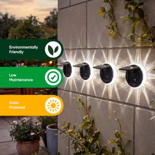 Gardenwize Pack of 4 Solar Star Wall Lights with Transparent LED Accents for Garden and Terrace – 5