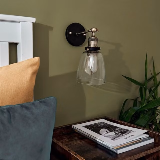 ValueLights Ambrose Industrial Pair of Gold and Black Metal Indoor Wall Lanterns with Transparent Glass – 1