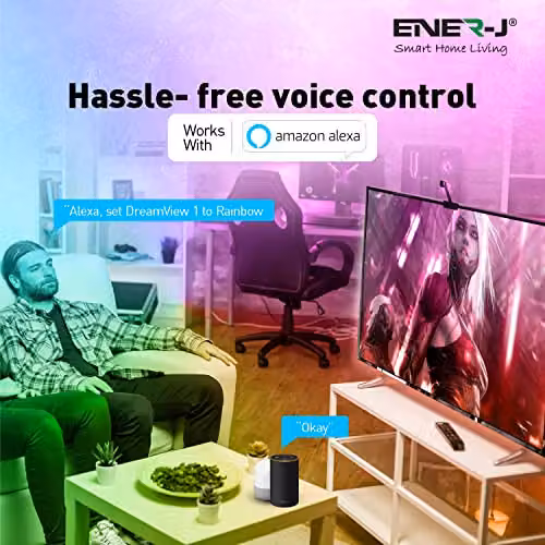 ENERJ RGBIC Immersion LED TV Backlights with Camera, Multicolour WiFi Lighting for 55-65 inch TVs and Gaming PCs, Compatible with Alexa and Google Assistant – 4