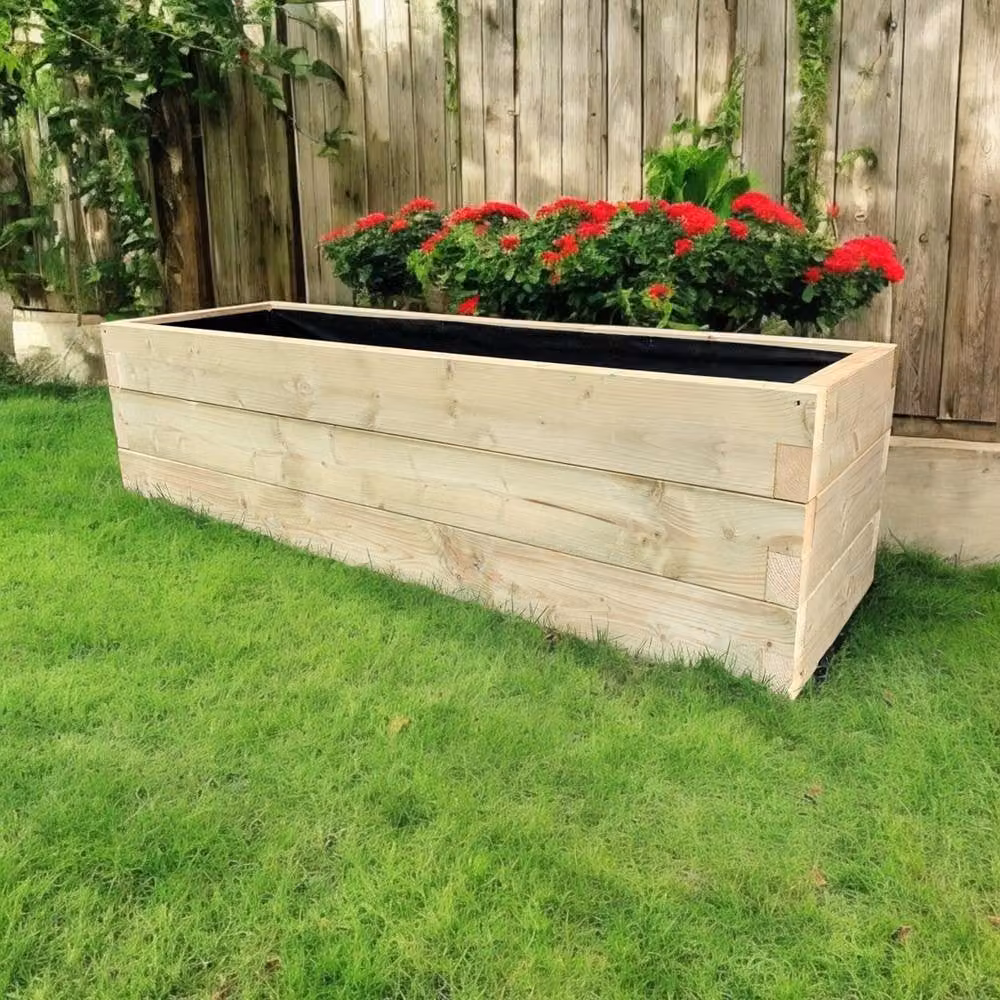CW Bespoke Suffolk Outdoor Wood Planter with Tub, Brown, W: 40 cm, D: 240 cm, H: 60 cm – 2