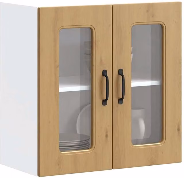 Berkfield Home Kalmar Kitchen Wall Cabinet with Glass Doors in Brown Oak Finish