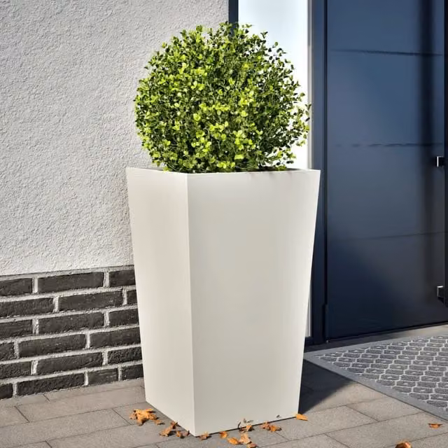 Berkfield Home Steel Garden Planter Tub, White, W/D/H: 45 x 45 x 75 cm