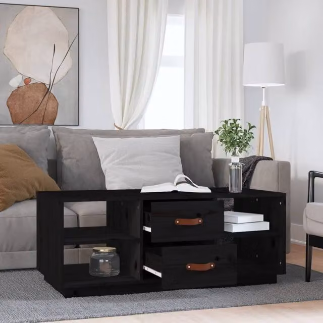Berkfield Home Beautiful Coffee Table in Black Solid Pine, W: 100 cm, D: 50 cm, H: 41 cm