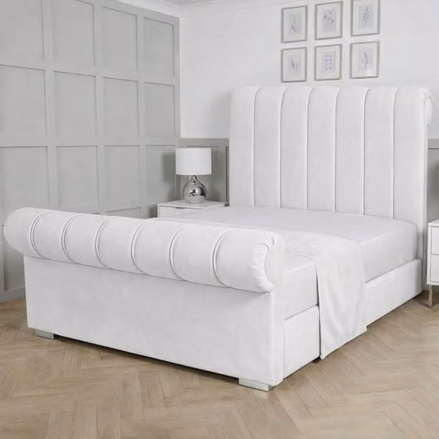 Living Comfort Bedz Orion Upholstered Gas Lift Storage Bed in White, Size: Double (140 x 200 cm)