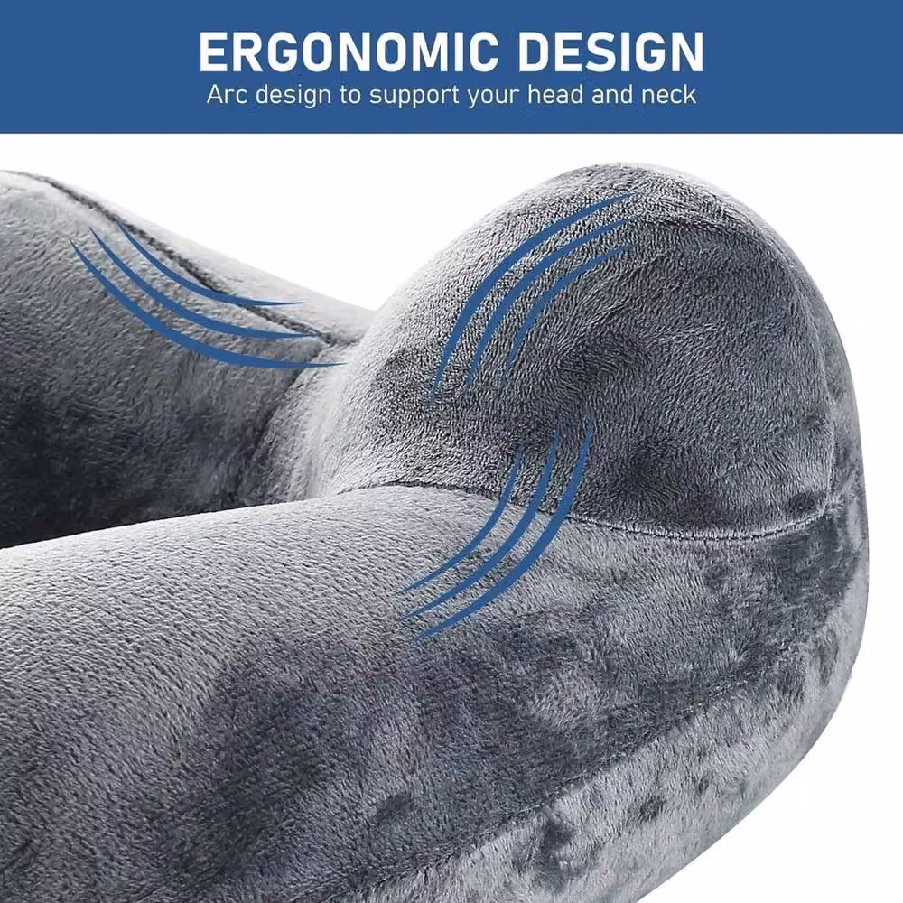 FORGEVIO Dark Grey Inflatable U-Shaped Breathable Velvet Neck Pillow for Adults – 3