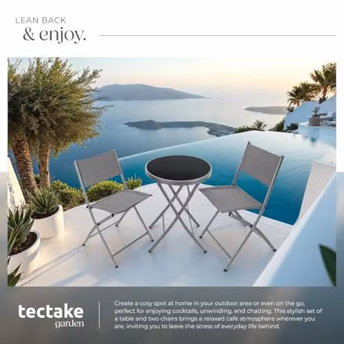 tectake Garden Bistro Set with Glass Top Table and 3 Chairs in Grey – 5