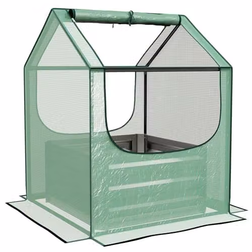 Outsunny Raised Garden Bed Planter with Mini Greenhouse, Green and Silver – 1