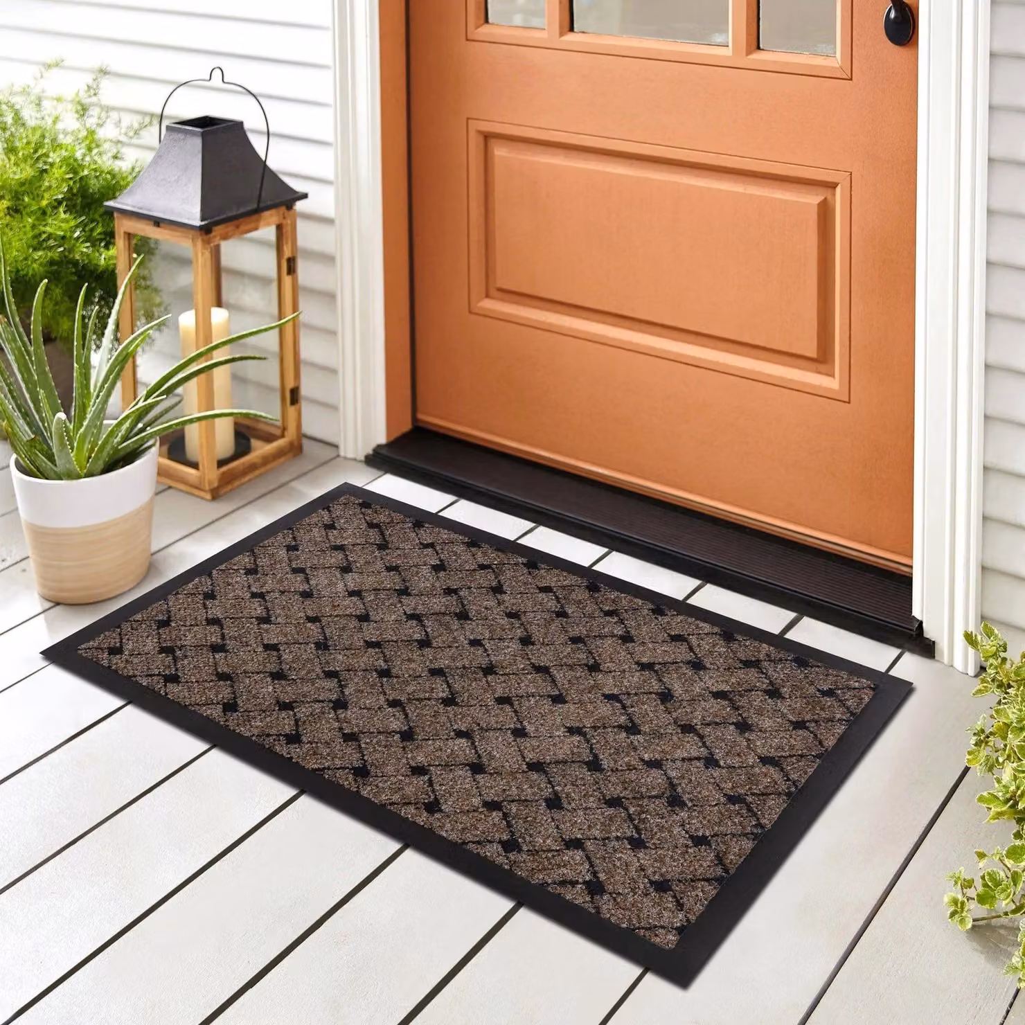 RugsX Vectra Non-Slip Weatherproof Brown Polypropylene Doormat, W: 80 cm, D: 50 cm, H: 1 cm – 2