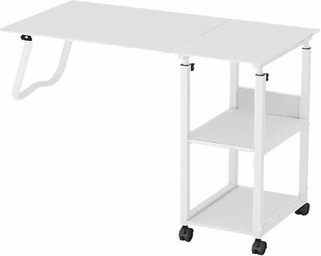 Garden Sanctuary Height Adjustable Mobile Table in White with Manual Crank and MDF Laminate Finish