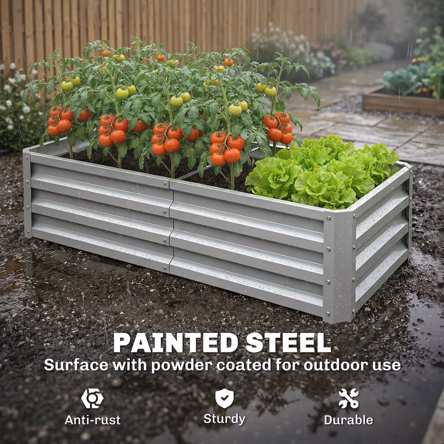 Outsunny Galvanised Steel Raised Garden Bed for Herbs and Vegetables, Silver, W: 60 cm, D: 60 cm, H: 30.5 cm – 4
