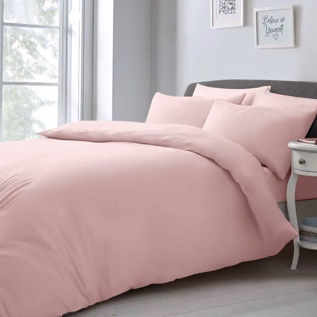 Velosso Plain Microfibre Duvet Cover and Pillowcase Set in Pink and Orange, W/D/H: 90 x 190 cm