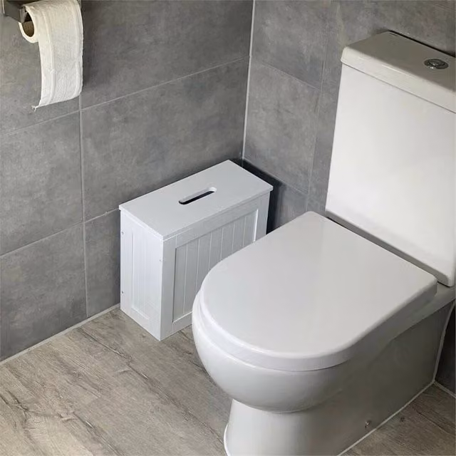 Nordara White Plastic Bathroom Toilet Cleaning Product Storage with Lid and Handles – 1