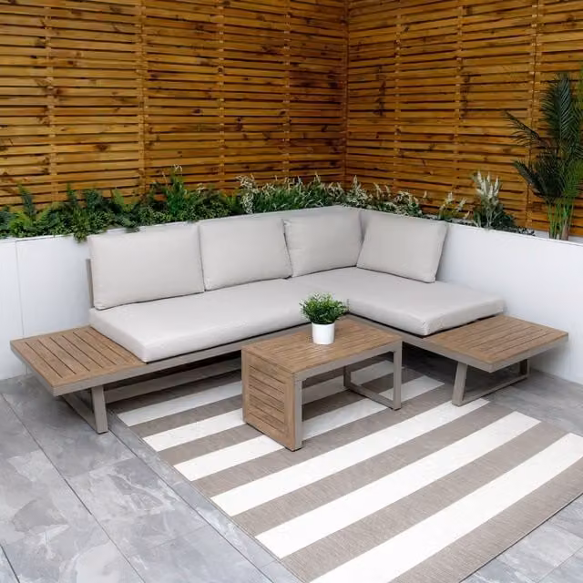 Modish Furnishing Beige 4 Seater Modular L-Shape Corner Garden Sofa Set with Chaise and Coffee Table