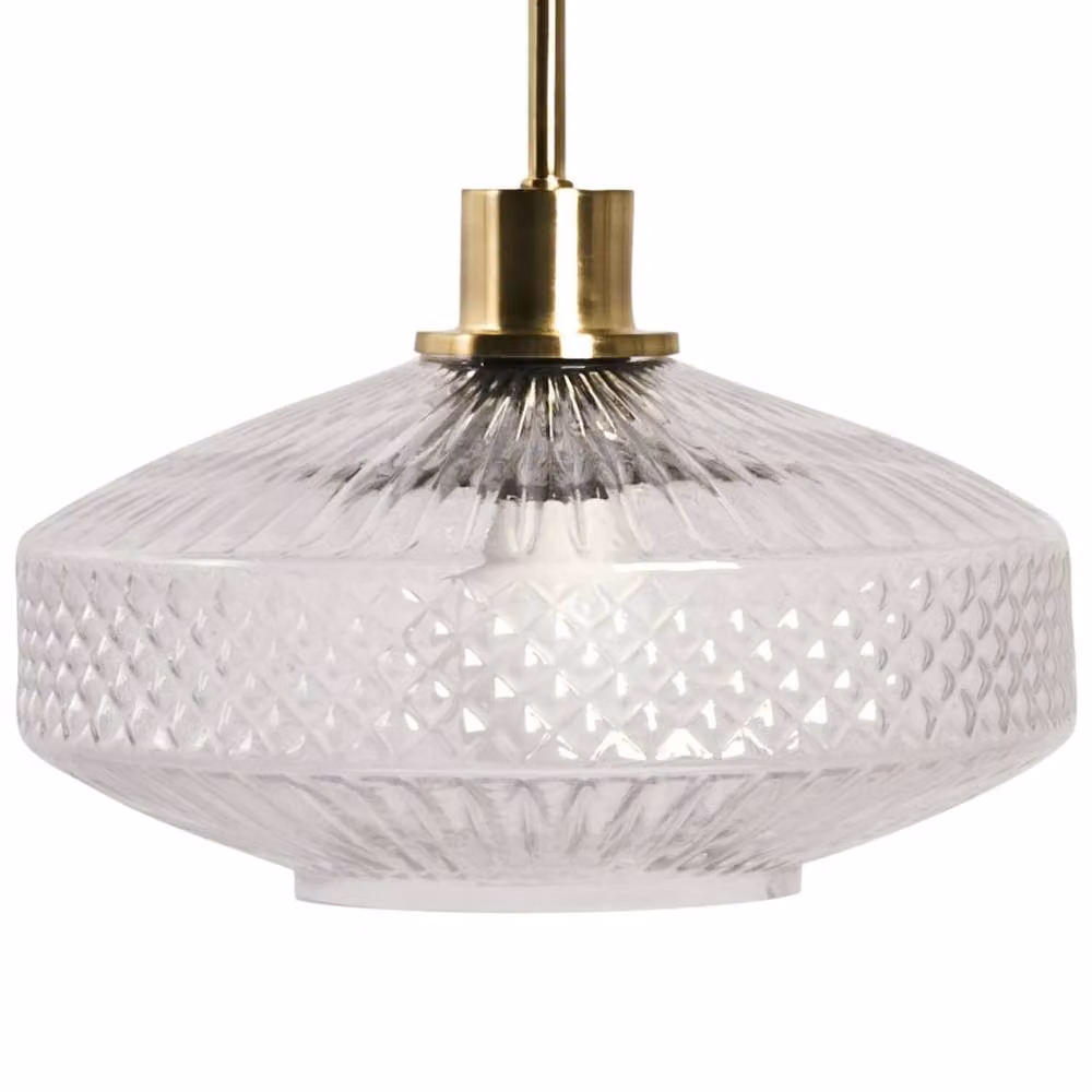 Wyld and Coco Crystal-Patterned Glass Pendant Lamp with Gold Base in Transparent – 2