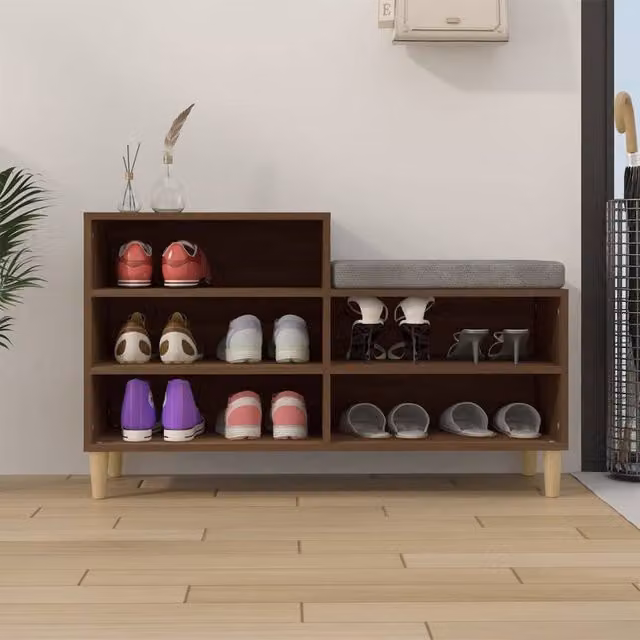 Berkfield Home Shoe Cabinet in Brown Oak with Integrated Seat, W: 102 cm, D: 36 cm, H: 60 cm – 1