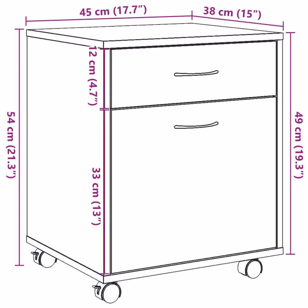 Berkfield Home Rolling Cabinet in Brown Old Wood, W: 45 cm, D: 38 cm, H: 54 cm – 7