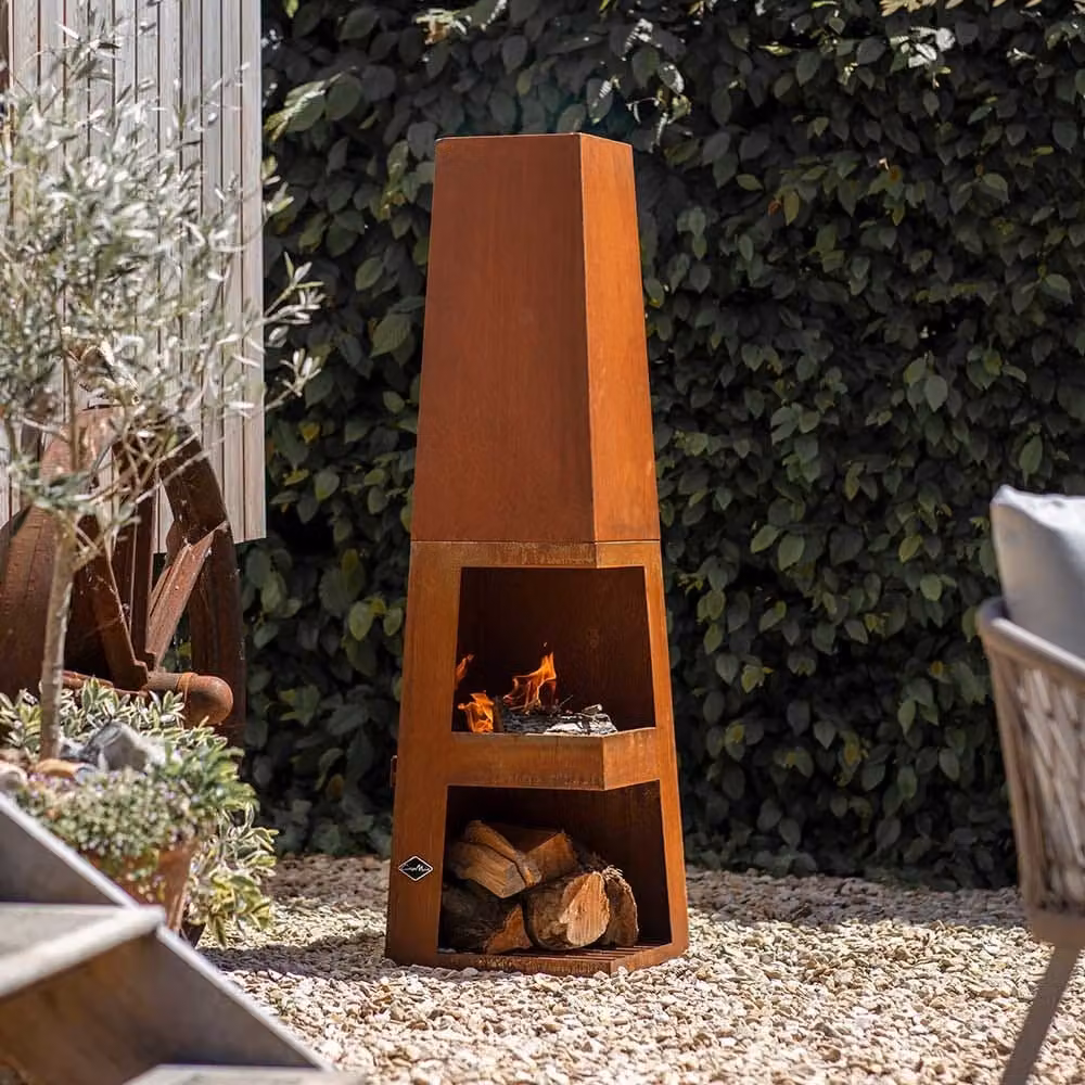 Casa Mia Tempo Brown Wood Burning Chiminea in Steel and Cast Iron