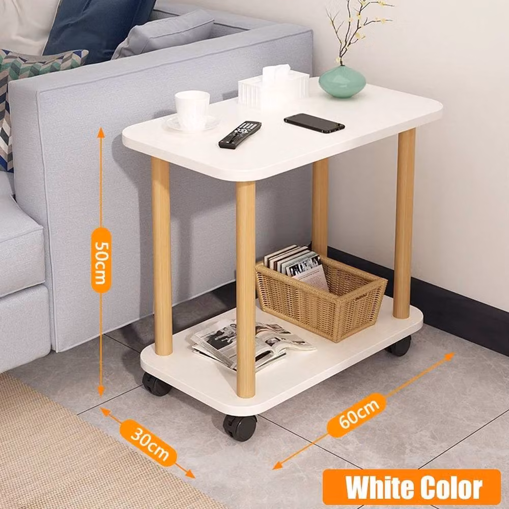 FLAVORA 2 Tier Rolling Side Table with Castors in White, W/D/H: 100 x 100 x 100 cm – 2