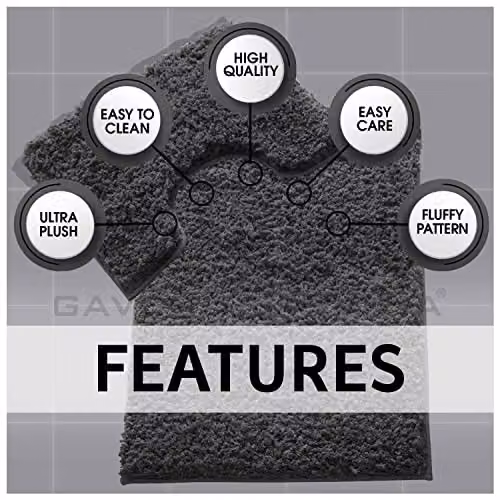 GC GAVENO CAVAILIA 2 Piece Non-Slip Zero Twist Bath Mat and Pedestal Set in Black, W/D/H: 80 x 50 cm and 50 x 40 cm – 2