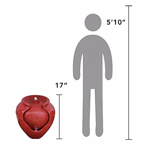 Teamson Home Red Cascading Water Feature with LED Lights, Square Polyresin and Ceramic Outdoor Garden Fountain, H 43.0 x W 39.0 x D 39.0 cm – 6