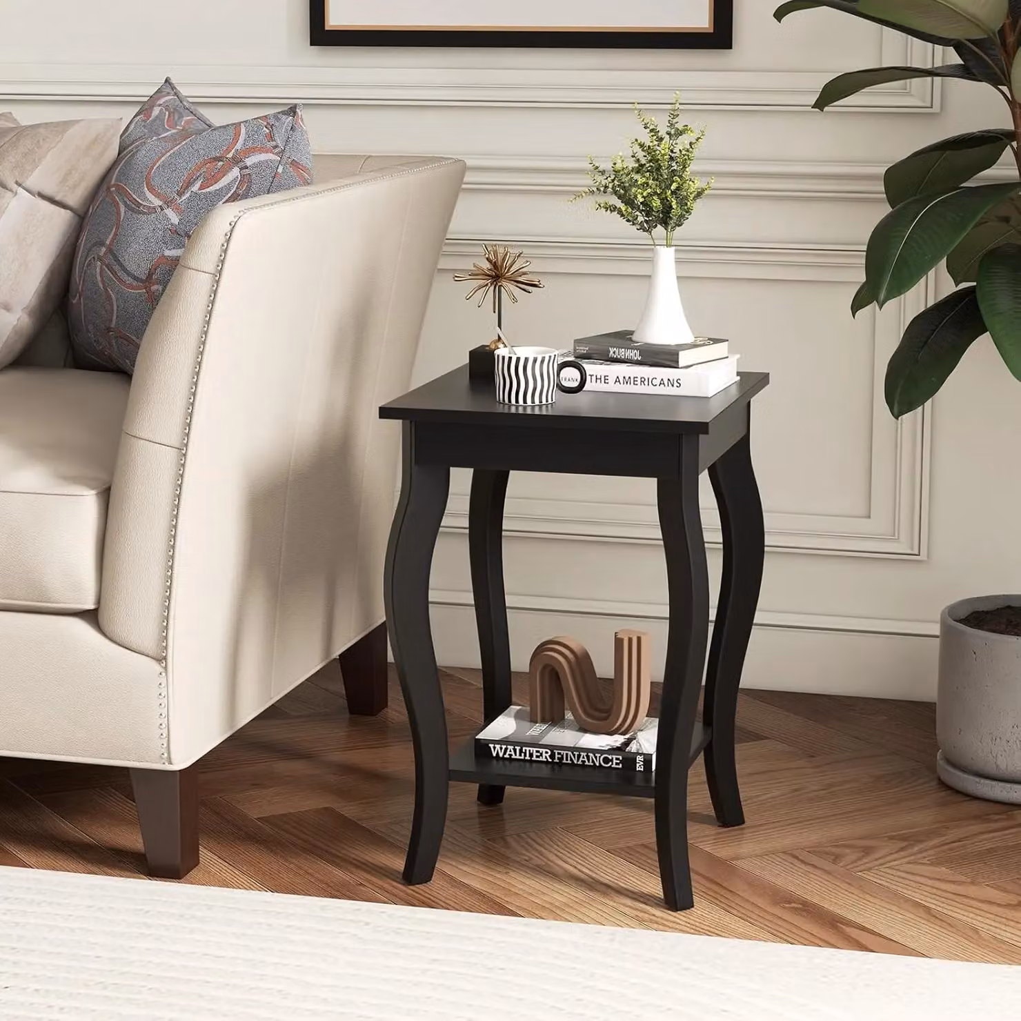 Gymax Set of 2 Black 2-Tier Modern Accent End Tables with Curved Legs – 2