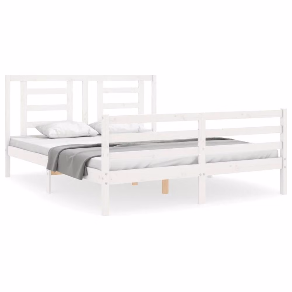 Berkfield Home Beautiful Bed Frame with Headboard in White Solid Pine Wood, W/D/H: 160 x 200 x 165.5 cm – 2