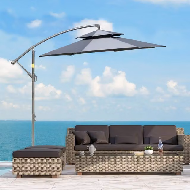 Outsunny 2.7m Double Tier Cantilever Banana Parasol with Crank Handle in Dark Grey