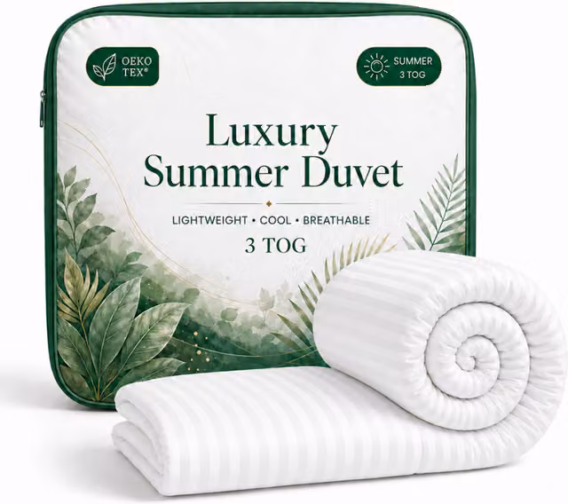 Opulent Home 3 Tog Lightweight Summer Hollow Fibre Duvet, White, Super King