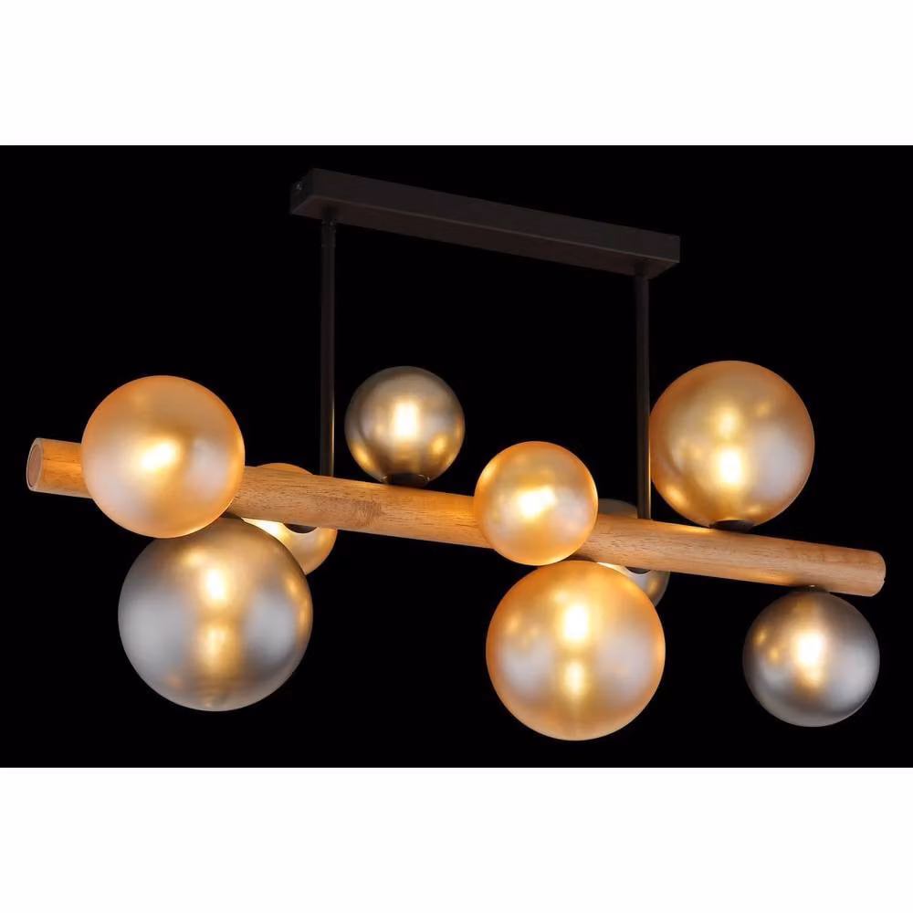 Netlighting Riha Globe Ceiling Light in Matt Black with Amber Glass Shades for 9x G9 LED Bulbs – 3