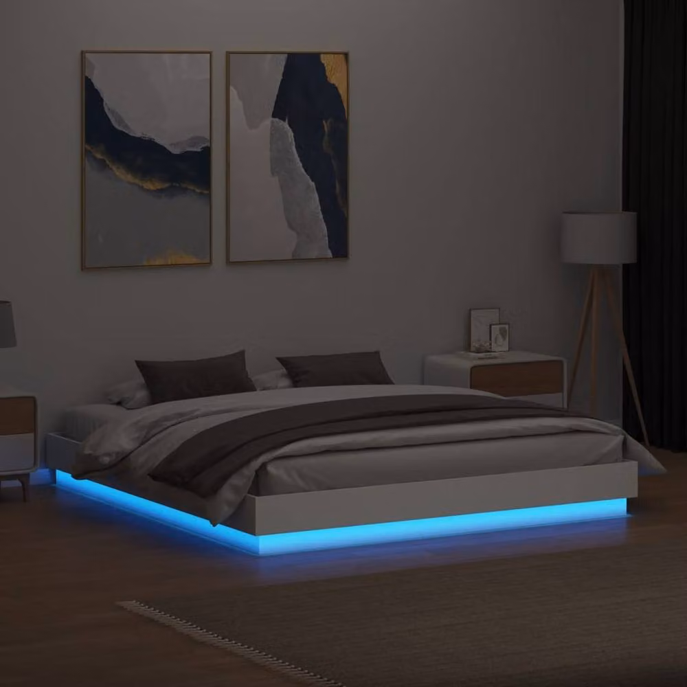Berkfield Home Super King Bed Frame in White with LED Under-Bed Lighting and USB Charging Ports, W/D/H: 180 x 200 cm – 3