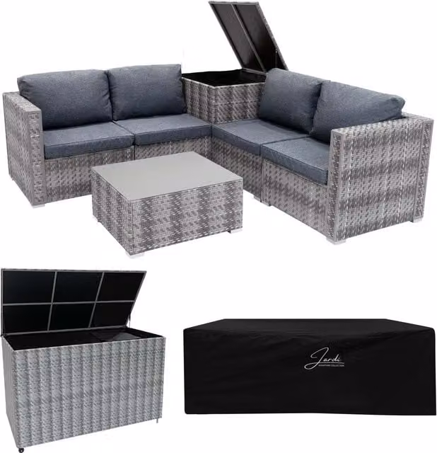 Jardi Modern Grey Rattan Garden Furniture Set with 4 Storage Boxes