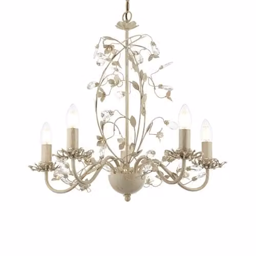 Endon Lullaby 5 Light Flower Design Pendant Chandelier in Gold and Beige with Transparent Glass – 1