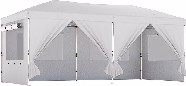 Outsunny White Pop Up Garden Gazebo Canopy with UV50+ Protection and 6 Sidewalls, W: 6 m, D: 3 m, H: 2.1 m – 1