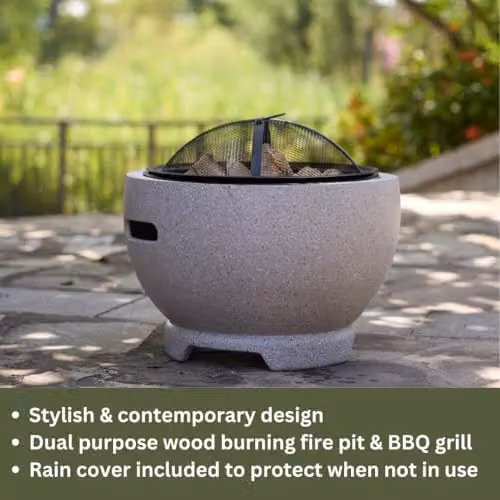 Vossmoon Blazepot Grey Outdoor Garden Fire Pit with Stainless Steel Cooking Grill – 4