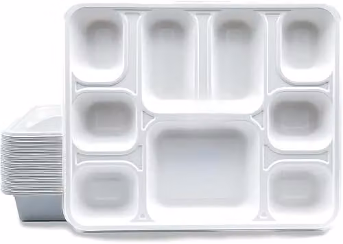 ECONX 9 Compartment Biodegradable Bagasse Plates, White, 50 Pieces