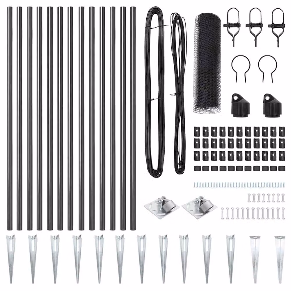 Berkfield Home Full Fencing Set of 2, Grey Powder-Coated Steel, W: 1 m, H: 25 cm – 4