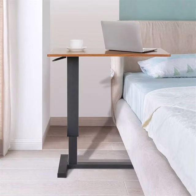 VOGREX Height Adjustable Mobile Overbed Table with Manual Crank and MDF Laminate Tray