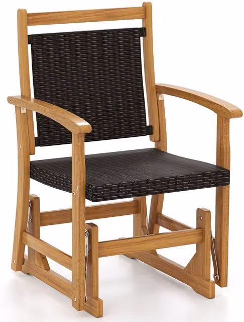 Gymax Outdoor Acacia Wood Glider Chair with Rattan Seat in Brown – 1