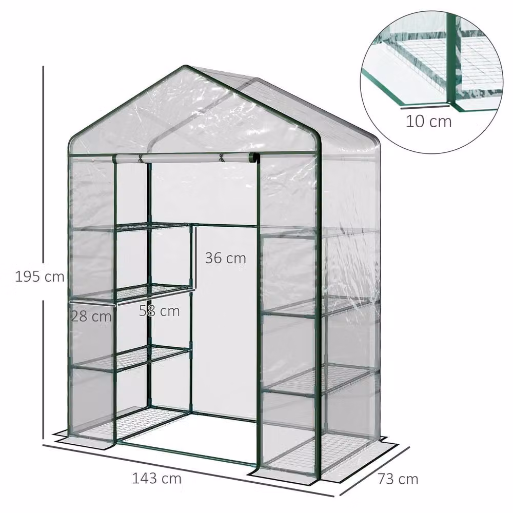 STILVORA Walk-In Greenhouse with 8 Shelves, Transparent, H x W x D: 195 x 143 x 73 cm – 2