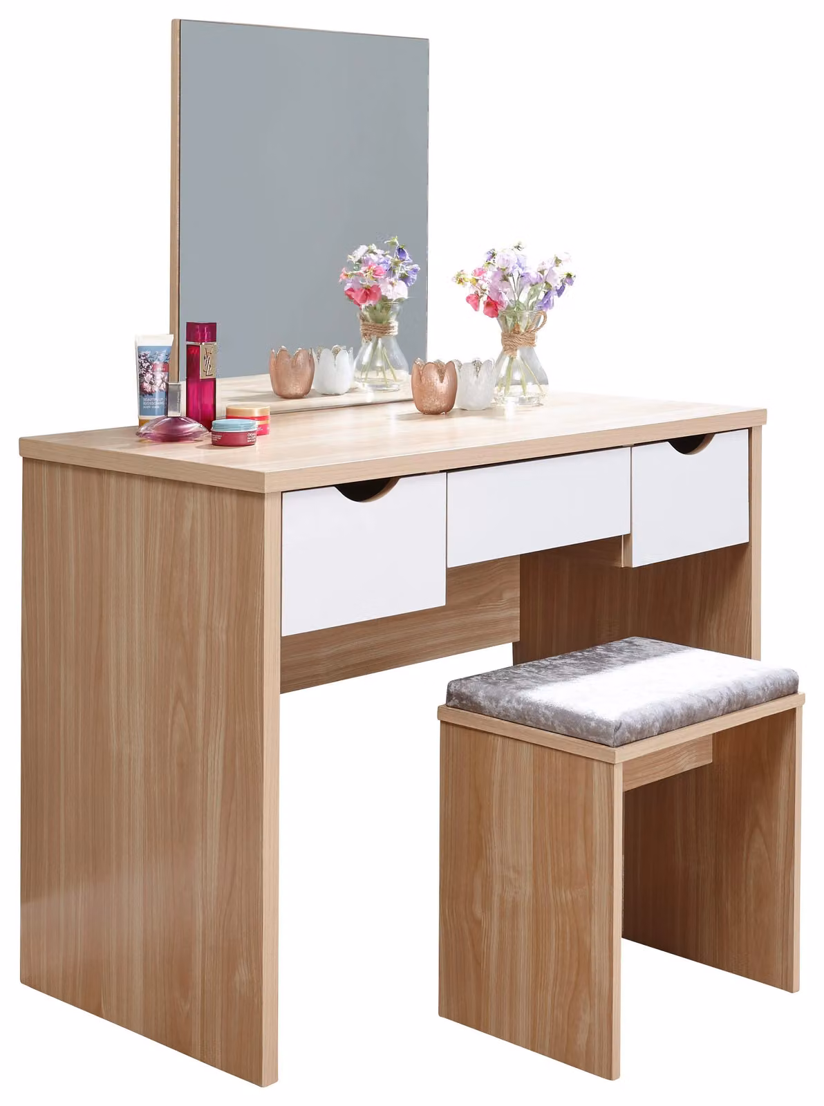 GFW Elizabeth Dressing Table and Stool Set in Oak and White – 2