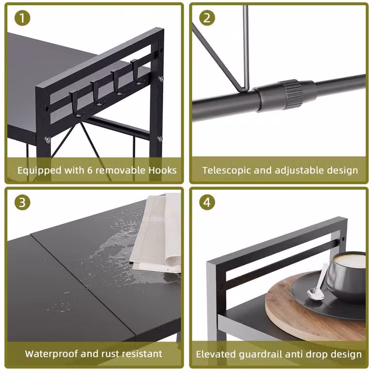 Dprodo Adjustable Heavy Duty Metal Microwave Oven Rack in Matt Black